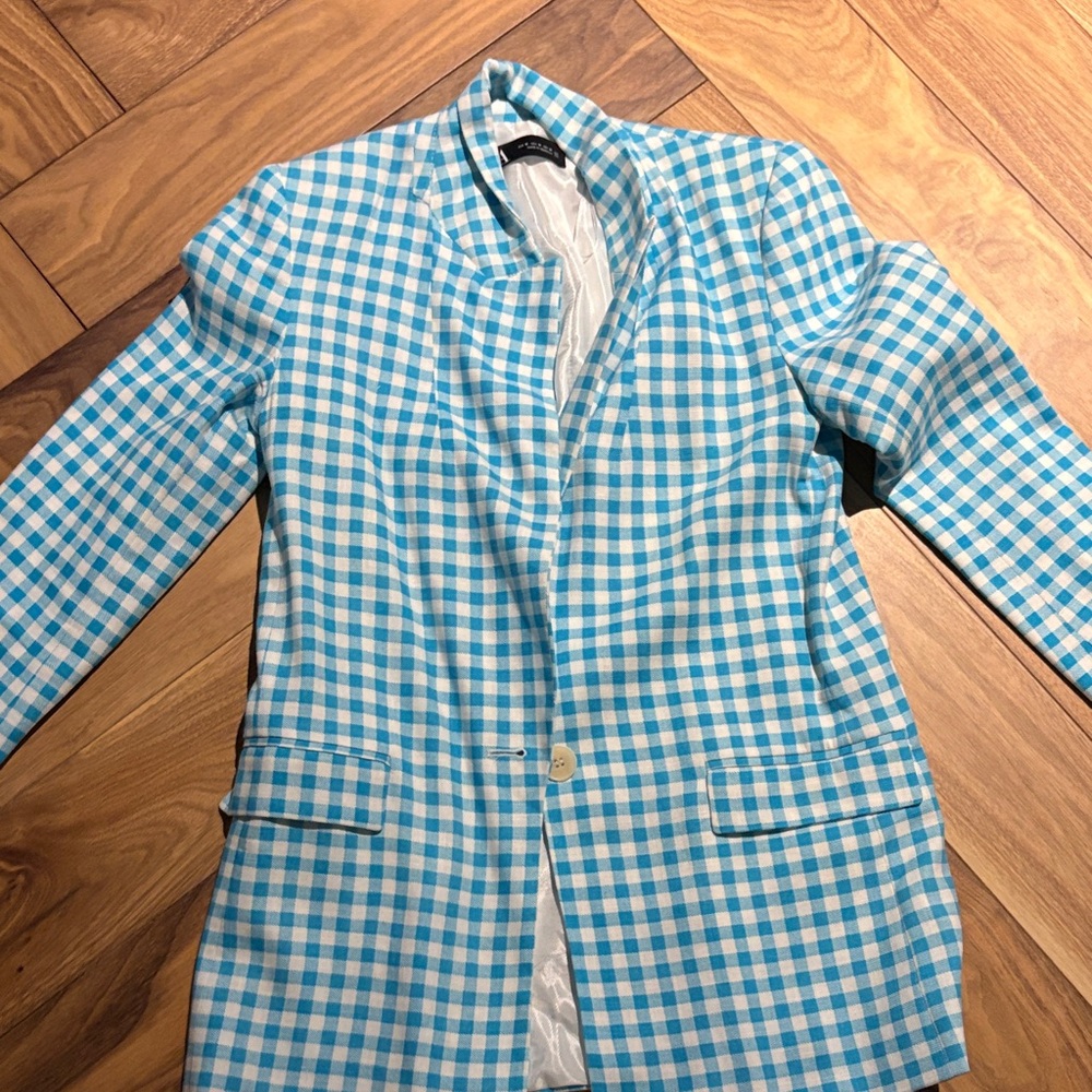 Zara Turquoise Checkered Blazer